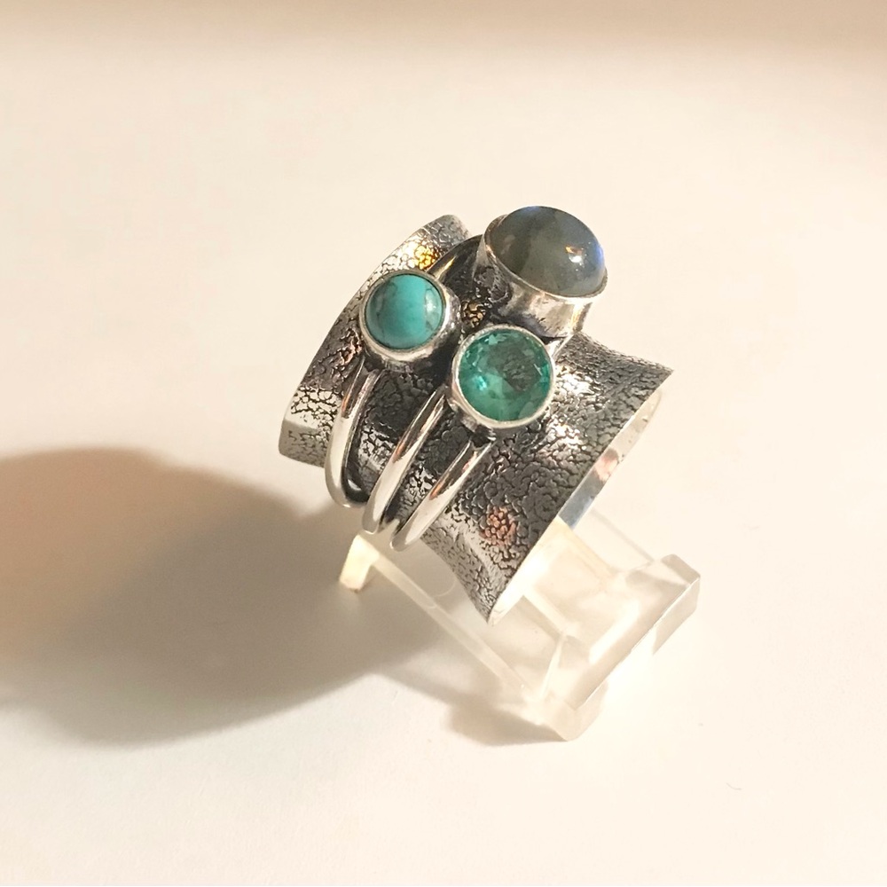 Labradorite Turquoise Blue Topaz 925 Sterling Silver Ring